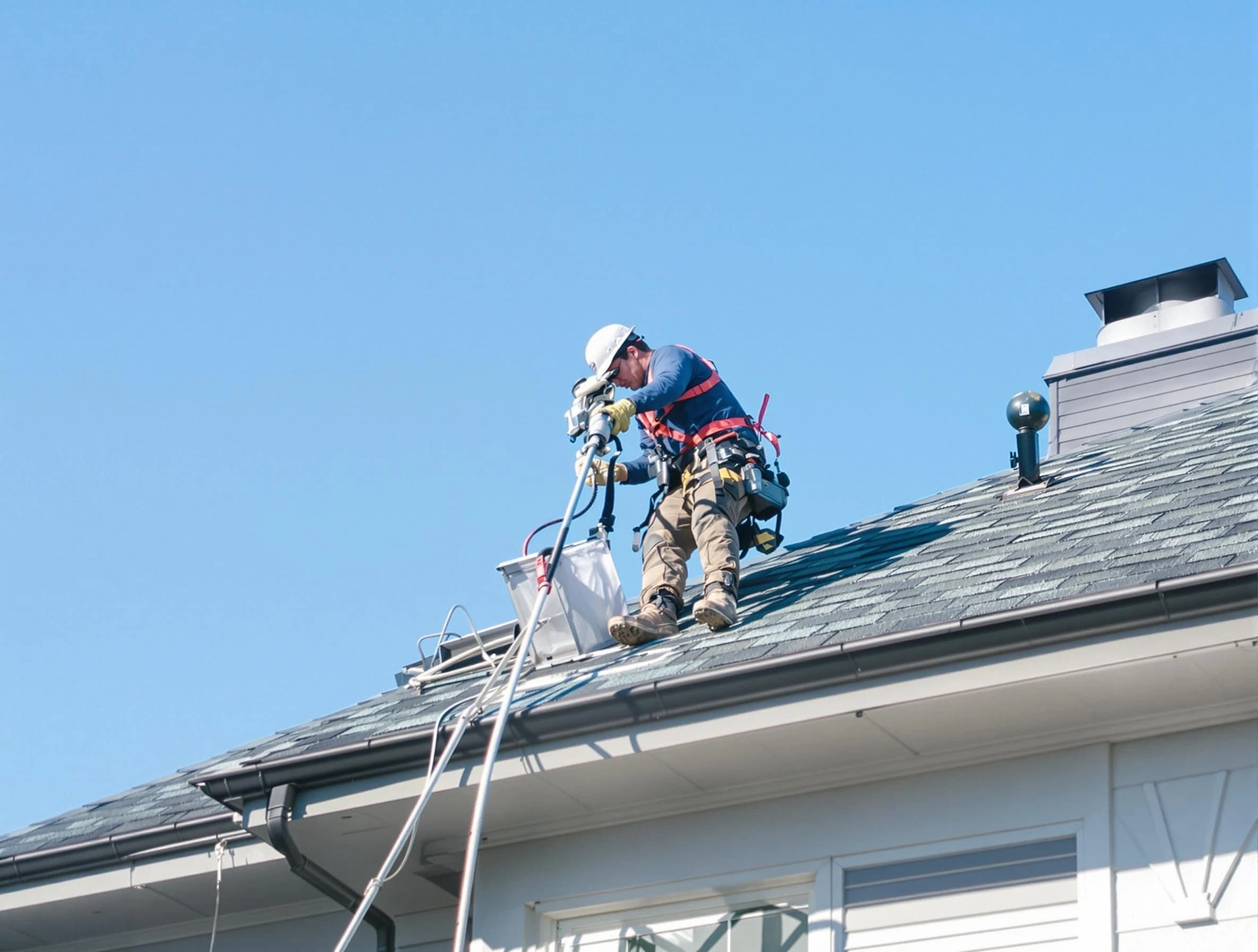 Mountain Green Dryer Vent Cleaning certified technician cleaning a roof-mounted dryer vent system in Mountain Green