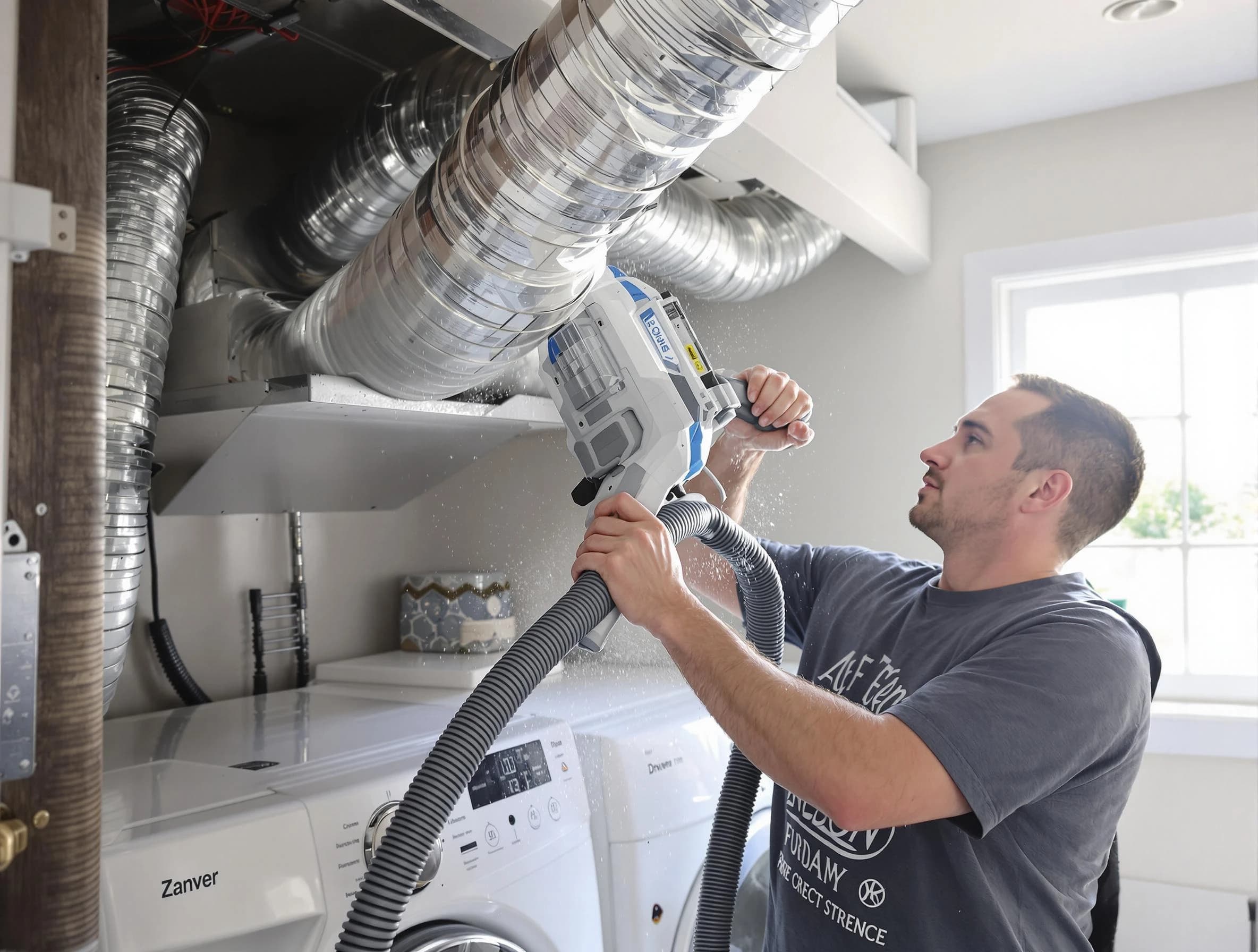 Mountain Green Dryer Vent Cleaning specialist cleaning deep within a dryer vent duct system in Mountain Green
