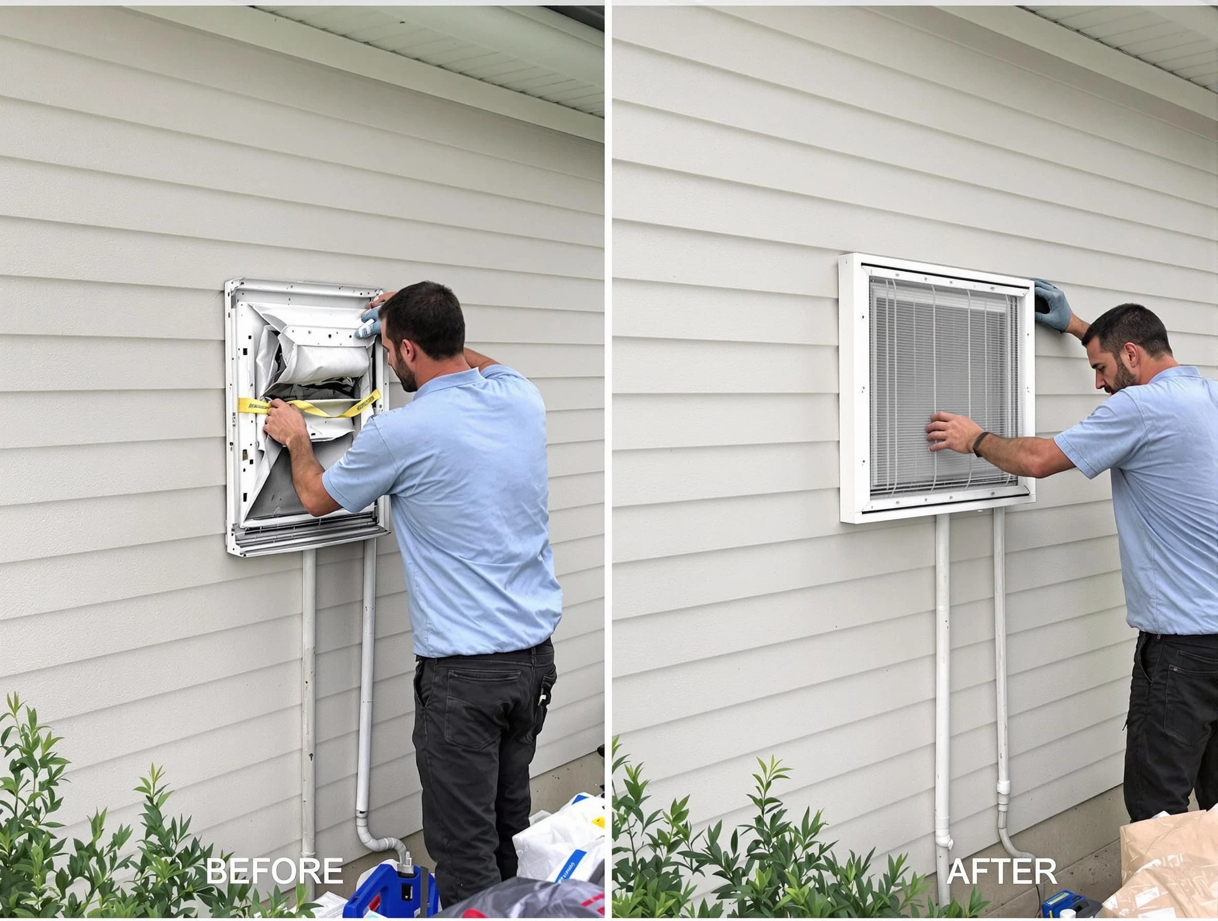 Mountain Green Dryer Vent Cleaning technician installing high-quality dryer vent cover at a residential property in Mountain Green