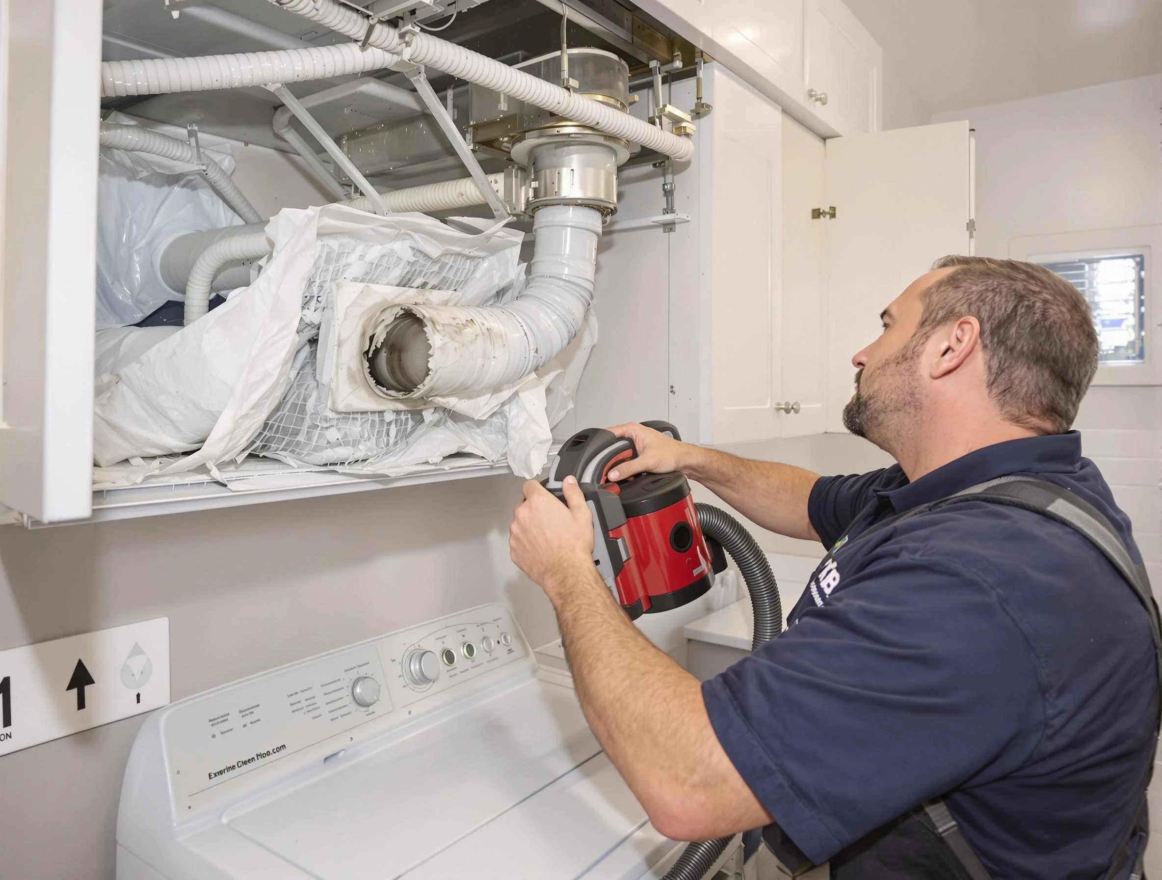 Mountain Green Dryer Vent Cleaning technician performing professional exhaust vent cleaning at a residential property in Mountain Green